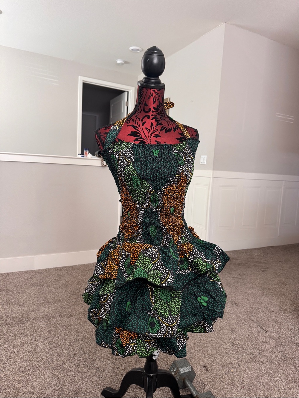 Ankara Tiered Ruffled Strapless Cocktail Dress in Green & Orange African Print